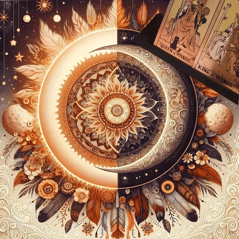 50/75/110/137cm Sun Moon Mandala Feather Tarot Card Tablecloth Crystal Ball Divination Altar Cloth Spiritual Ceremony Table Mat