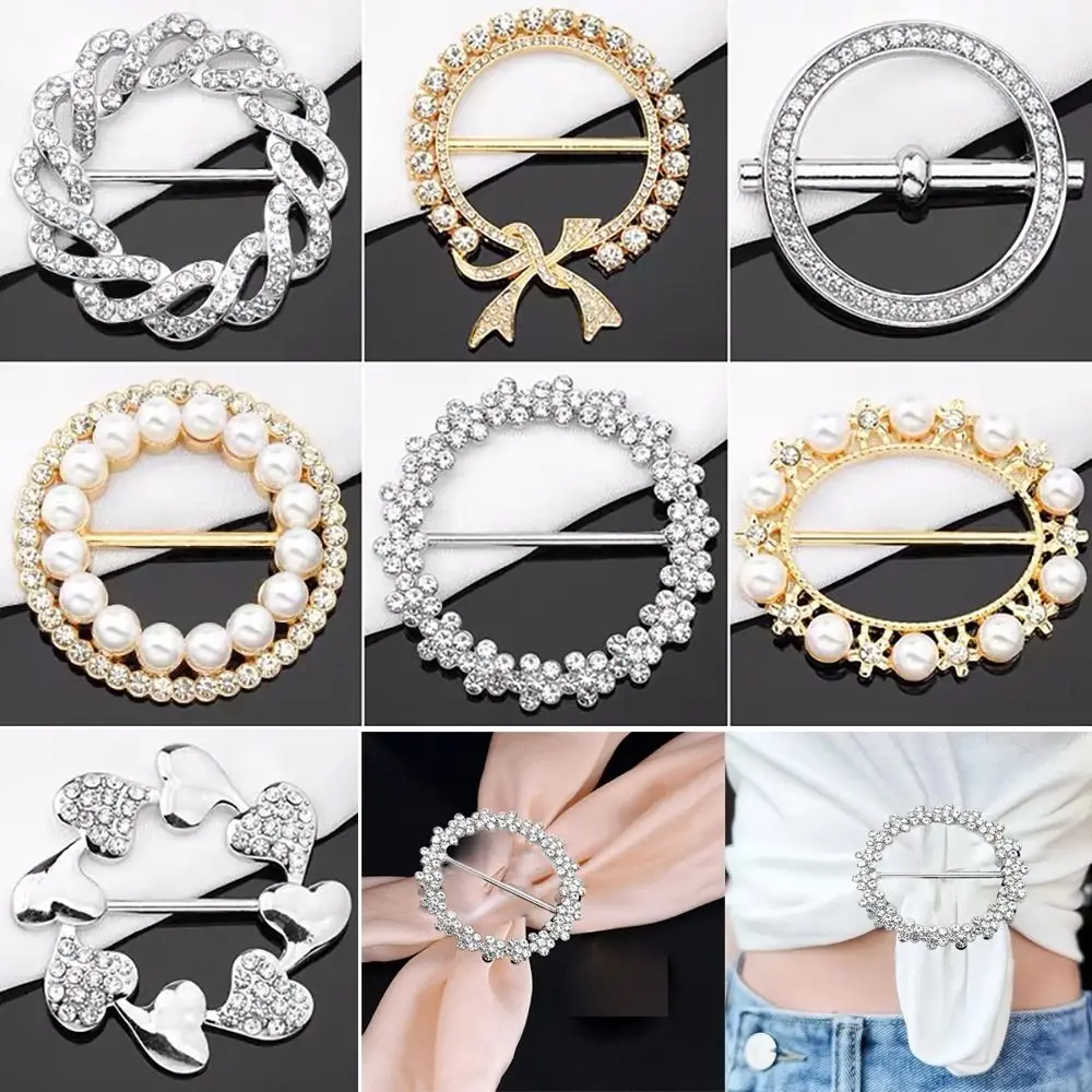 Luxury Brooches Pearl Fashion Shawl Scarf Clip Crystal Clothing Corner Hem Waist Buckles Scarf Buckle Women Lady