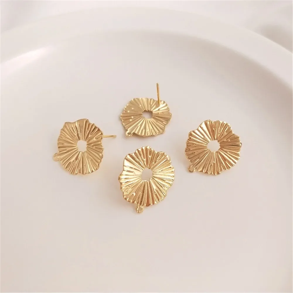 

14K Gold Plated Lotus leaf lace belt hanging earrings S925 silver needle earrings handmade diy earrings accessories