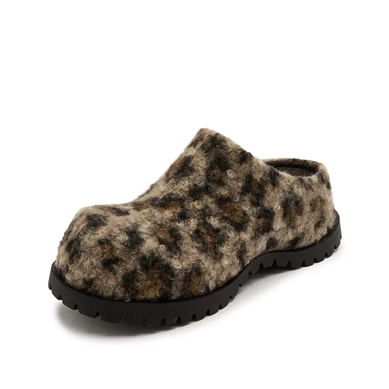 Women Slippers For Outdoor Wear Autumn/Winter Fleece-Lined Women Slippers 6.5cm Internal Height Increase Half-Slippers For Women