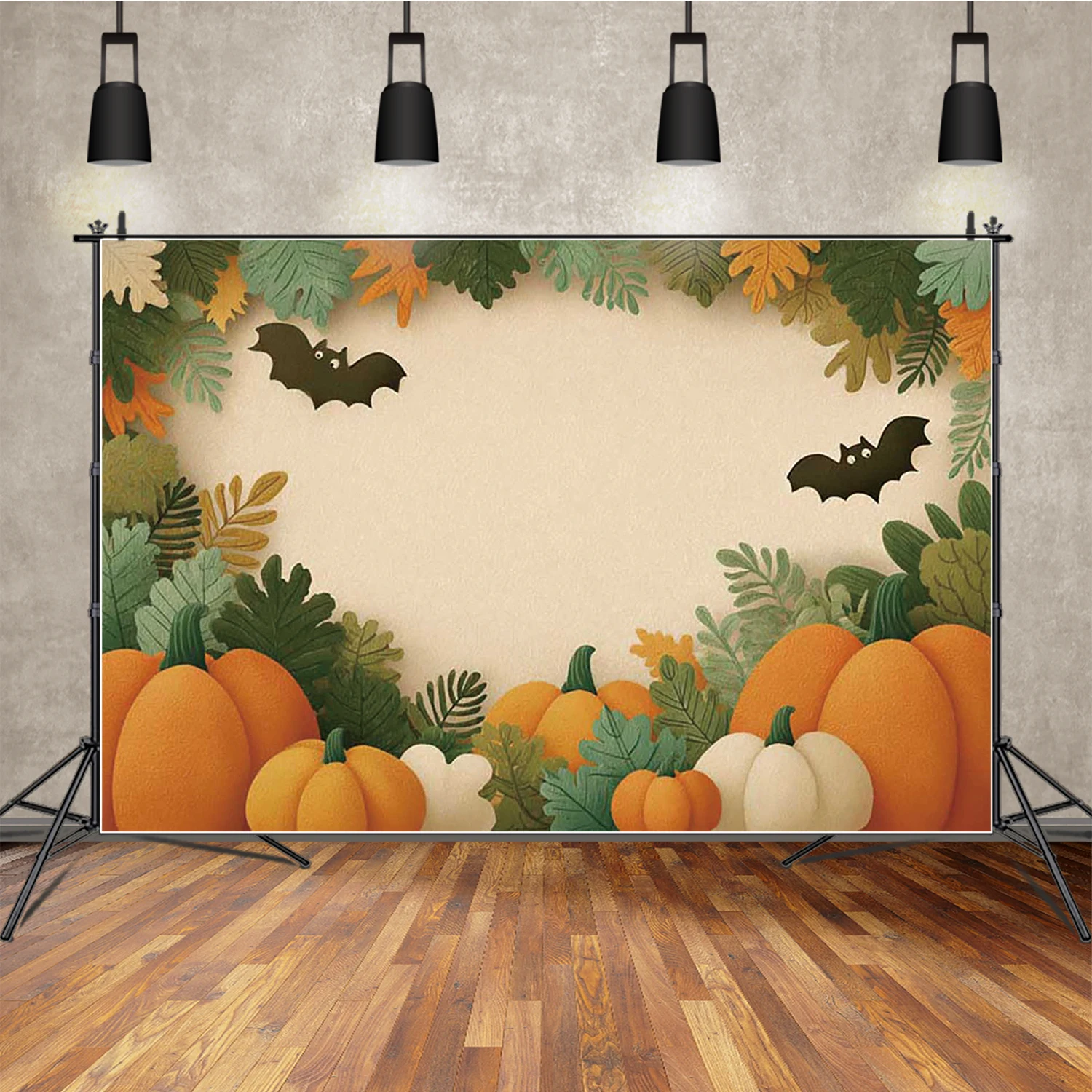 

MOON.QG Halloween Backdrops Bats Autumn Leaves Pumpkins Backgrounds For Photographs Studio Photo Booth Baby Shower Decoration