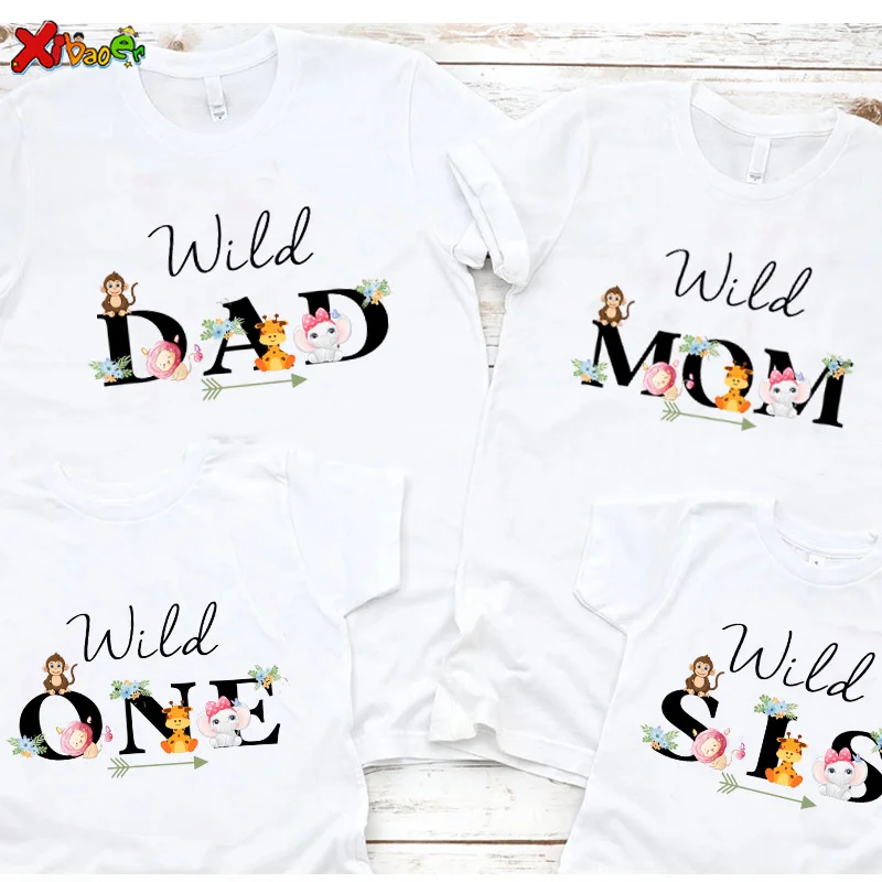 

Family Matching T Shirt Outfits Wild One Shirt Cute Animals T Shirts Family Vacation Toddler Baby Bodysuits Dad Mom Shirts