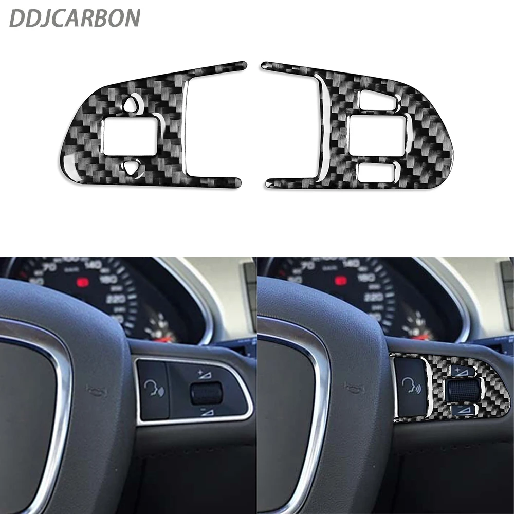 For Audi Q7 2007 2008 2009 2010 2011 2012 2013 2014 2015 Real Carbon Fiber Steering Wheel Buttons Cover Car Interior Sticker