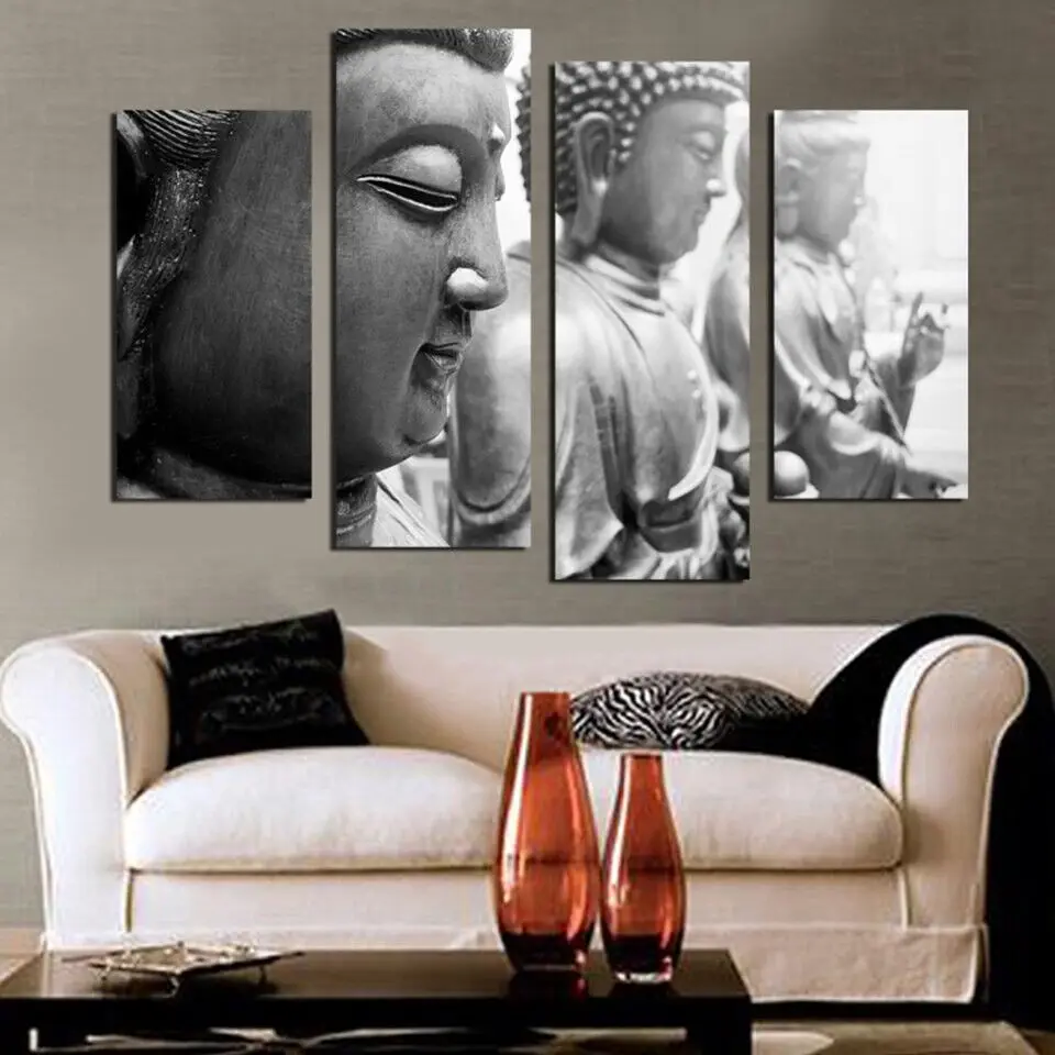 

No Framed 4 Pcs Ancient Buddha Statues Wall Decor Canvas Paintings Pictures Home for Living Room Posters