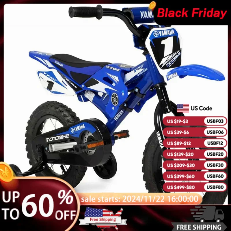 Yamaha 12 Inch BMX Motobike Kids | Coaster Brake,Detachable Training Wheels | Safe Pedal Powered Bicycle | Adjustable Seat