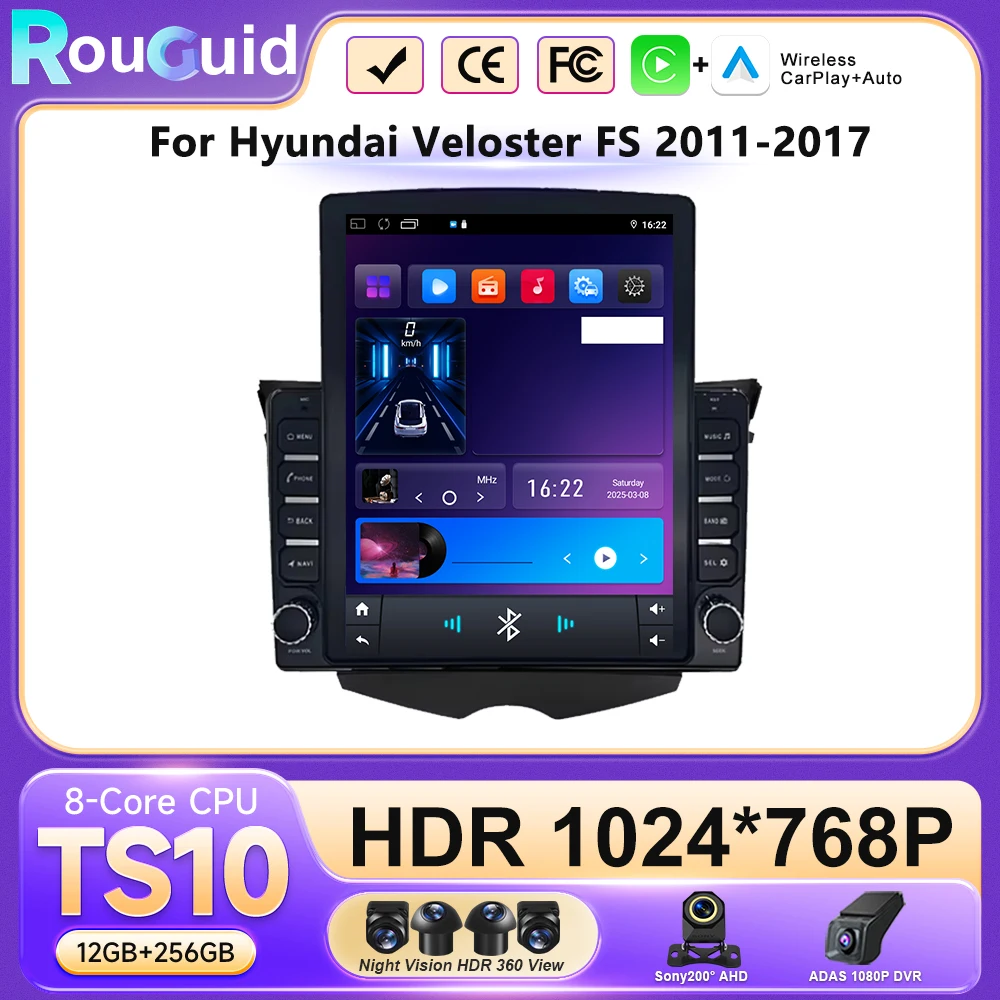 Android16 Auto Carplay For Hyundai Veloster FS 2011 2012 2013 - 2017 Multimedia Player Car Radio BT 5G Wifi Video GPS Stereo 2k