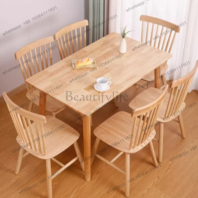 LJY Nordic all solid wood simple rectangular dining table and chairs Kitcjen tables pliante hotel furniture modern Dinner table
