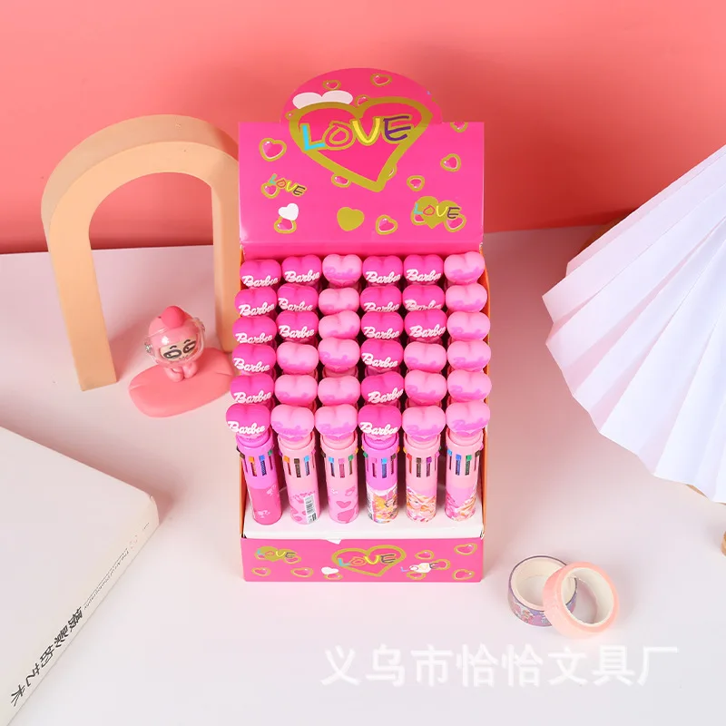 Miniso Barbie Multi-Color Ballpoint Pen Kawaii Student Stationery Art Class Markers Office Love Pen Trend Cute Girl Kids Gift