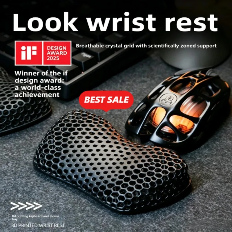 1PSC Ergonomic TPE Mouse Wrist Rest Honeycomb Breathable Pressure Relief Non-Slip Wrist Support Pad for Gaming Office Typing