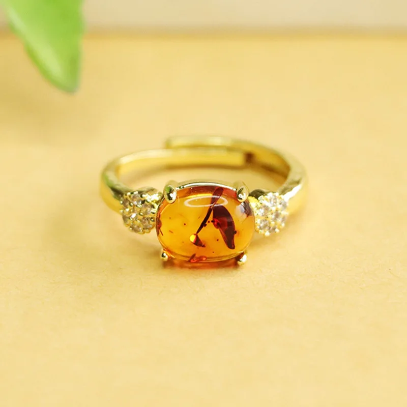 

Natural Amber Ring Flower Ring Finger Ring Jewelry Women