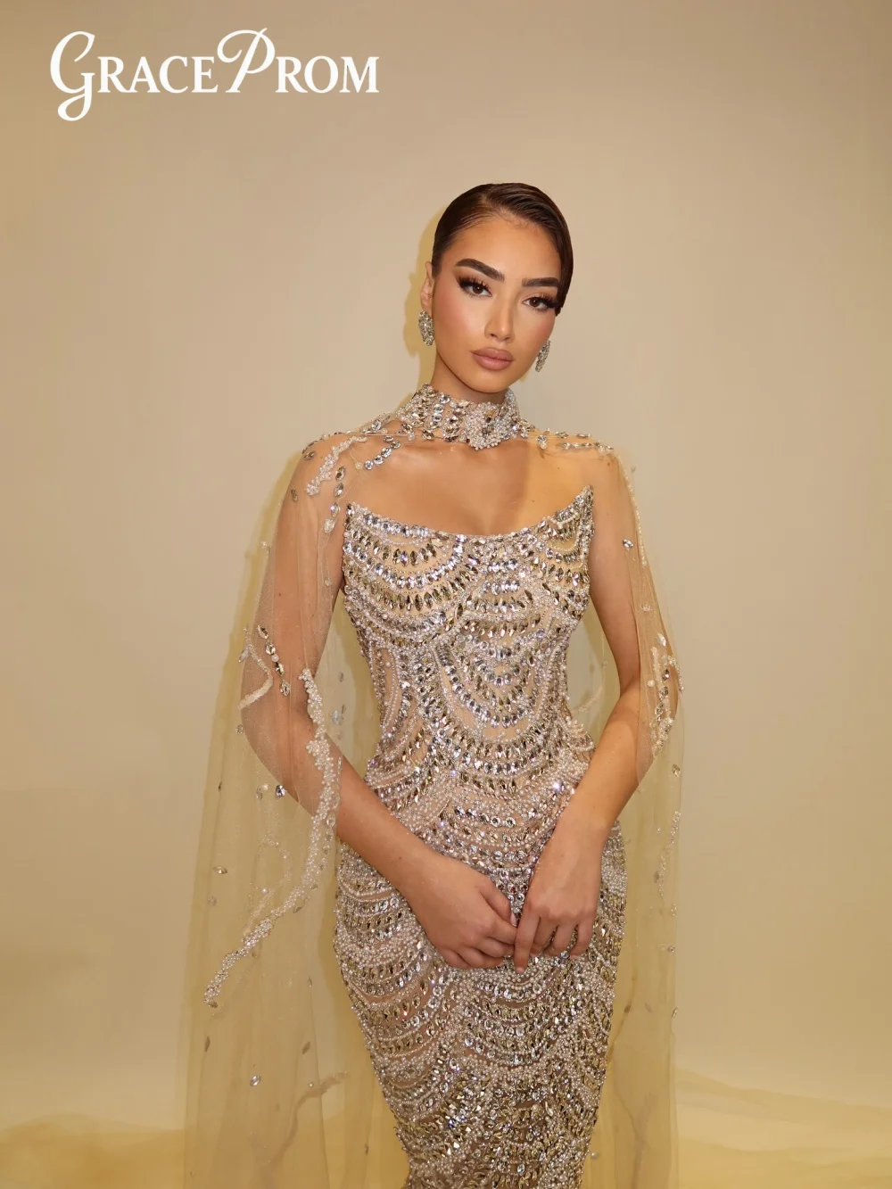 

Regal Capelet Evening Dress 2026 Shimmering Sequin Red Carpet Gown Sophisticated Trumpet Floor Length Event Gown فساتين س