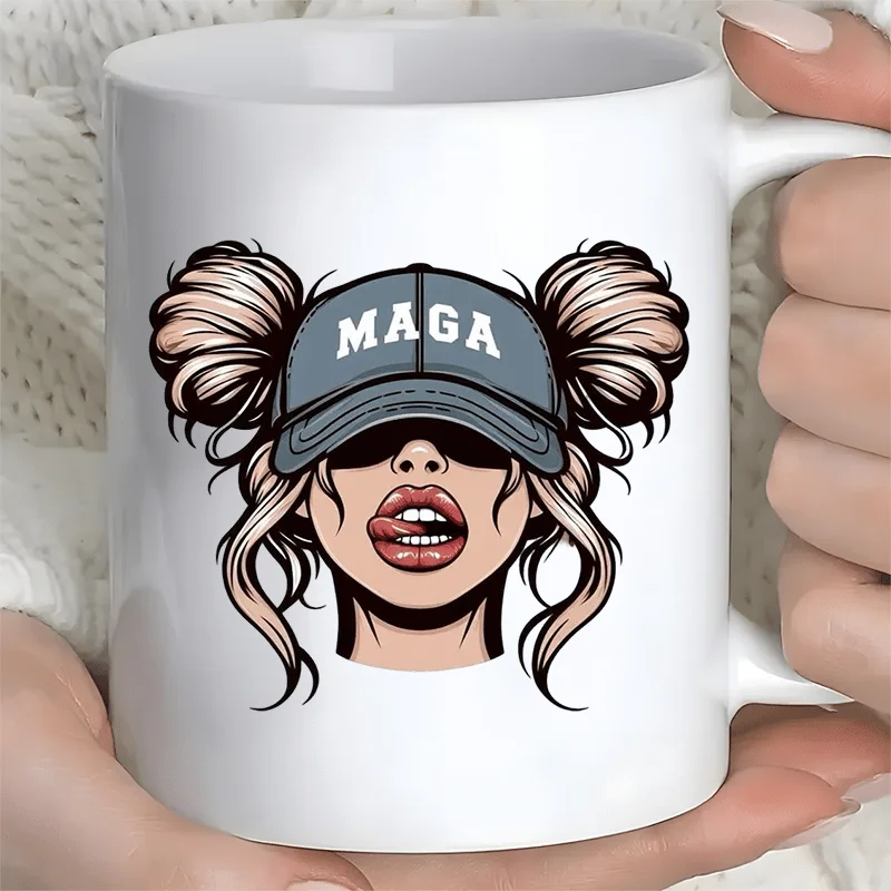 Ceramic Mug MAGA Cap Girl Illustration Bold Political Statement Gift for Coffee Lovers