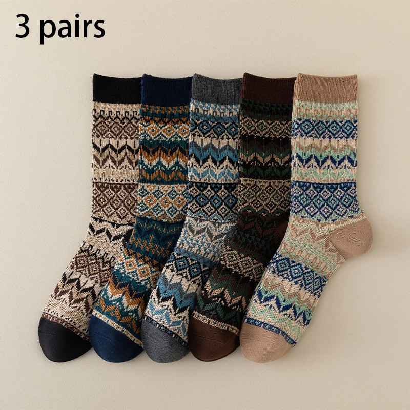 3 Pack Womens cotton Socks Autumn and Winter Warm Socks Thick Knit Cabin Cozy Crew Soft Socks Gifts for Women Colorful Fashion