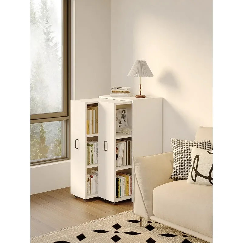 Solid wood bookshelf movable crevice bookshelf pull-out bookcase ultra-narrow side pull-out cabinet ultra-thin multi-layer file