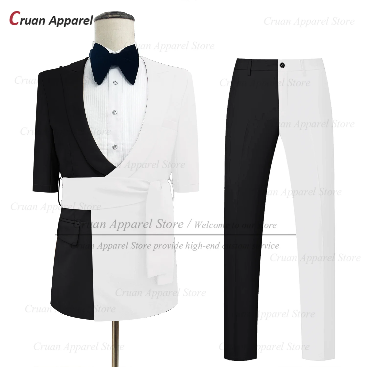 

Classic Black White Suit For Male Wedding Banquet Grooms Tailor-made Slim Fit Tuxedos Homecoming Formal Blazer Pants 2 Pieces