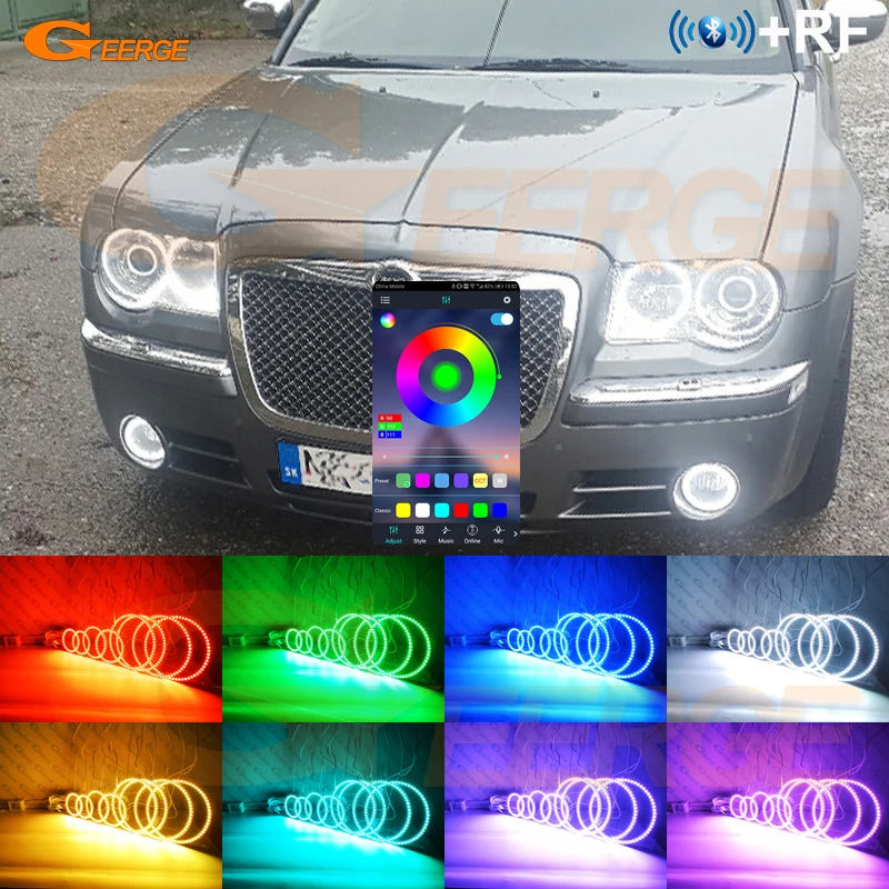 For Chrysler 300 C 300C 2004 2005 2006 2007 2008 2010 RF Remote BT App Multi-Color Ultra Bright 8 Pcs RGB LED Angel Eyes Kit