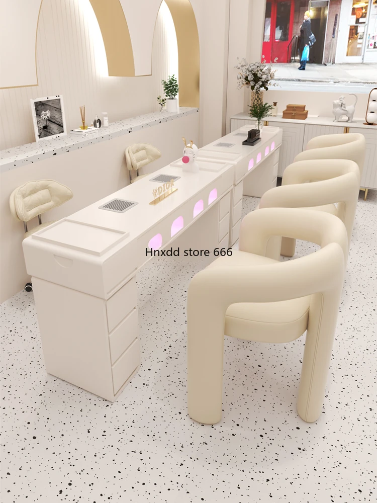 Cream Style Nail Table and Chair Suit Comes with Heating Lamp Socket Nail Table Stain-Resistant Non-Leaking Gray