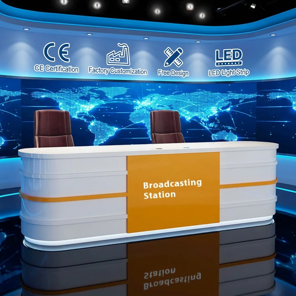 Solid Wood Broadcast Reception Desk Luminous LED Light Modern Interview Table for Studio Live Broadcast Children Speech Training