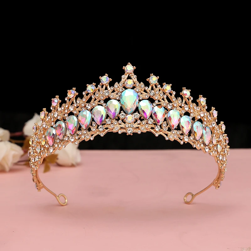 

Baroque Red Green Blue Crystal Water Drop Tiara Crown Rhinestone Pageant Diadem Headpiece Bride Wedding & Prom Queen Crown