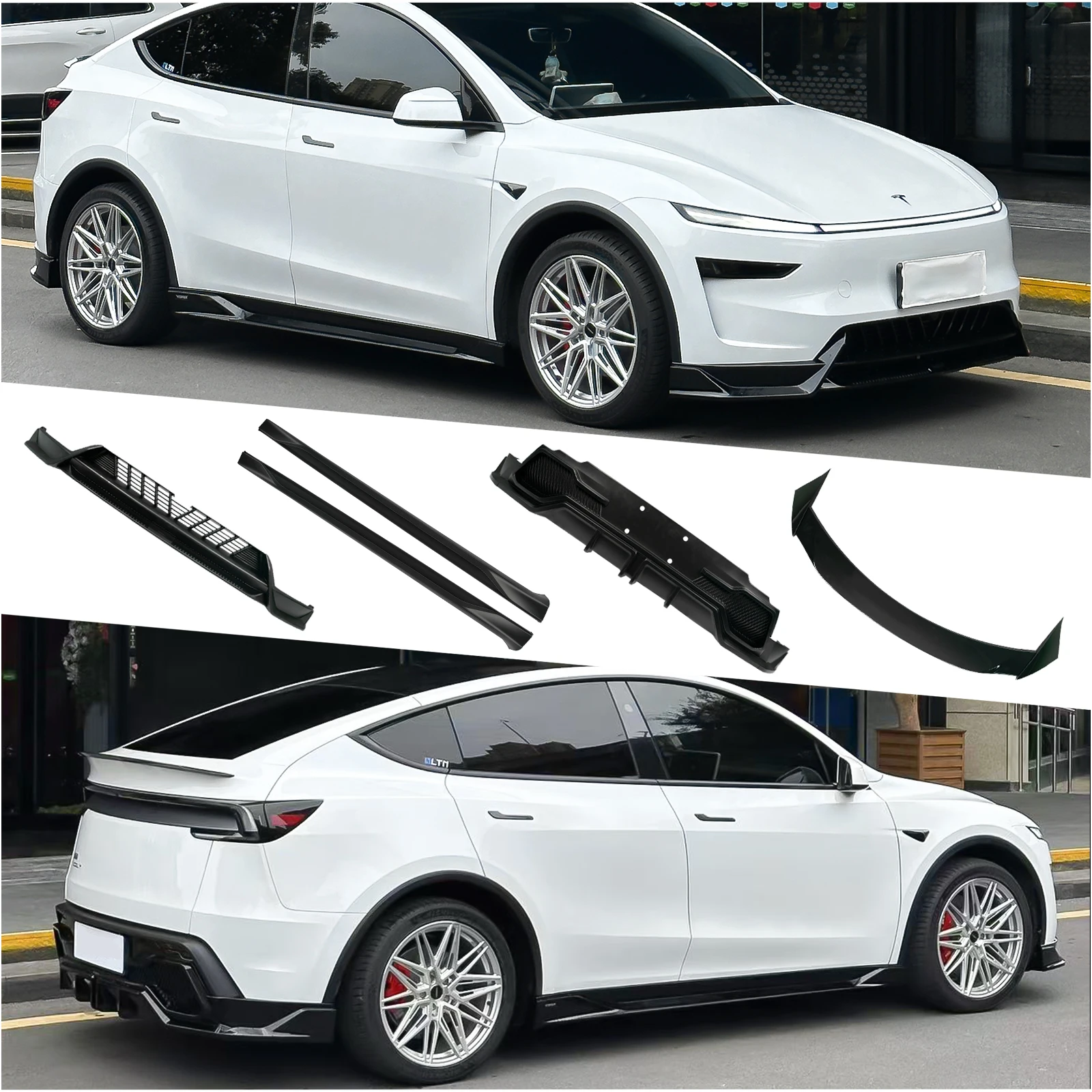 

Для Tesla Model Y Juniper 2025 глянцевый черный автомобильный передняя лопата для губ боковые юбки спойлер автомобильный комплект кузовный бампер сплиттер аксессуары