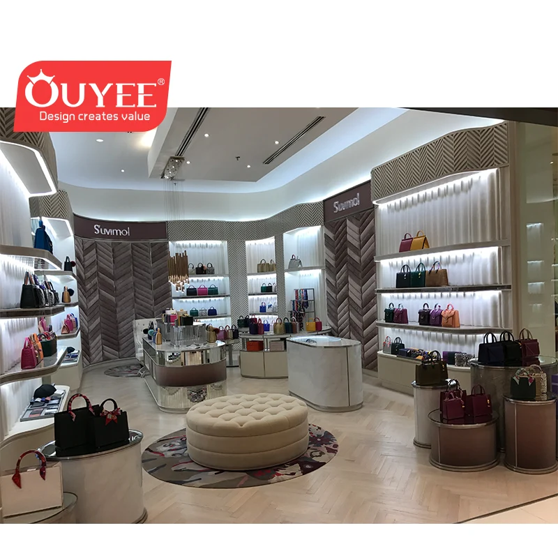 

Customized-Modern Design Shoe And Bag Store Displays Design Wooden Shop Counter Design Furniture Handbag