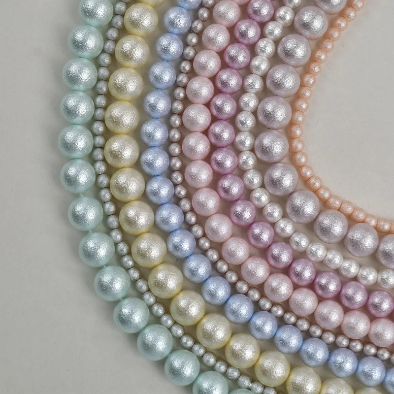 Imitation Pearl Japanese Cotton Pearl 4-10mm Through-hole Loose Bead Color Frosted Wrinkled Bead DIY Jewelry Handmade Bead