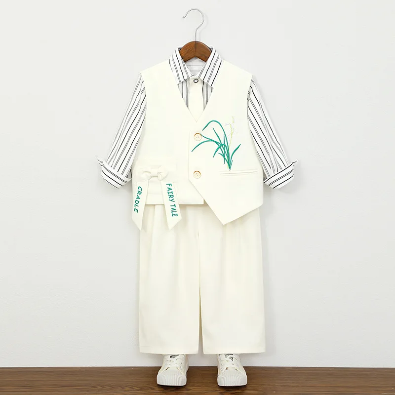 Boys' Vest Set For Wedding New Chinese Style National Style Formal Wear First Birthday Host Stage Catwalk Performance Costume