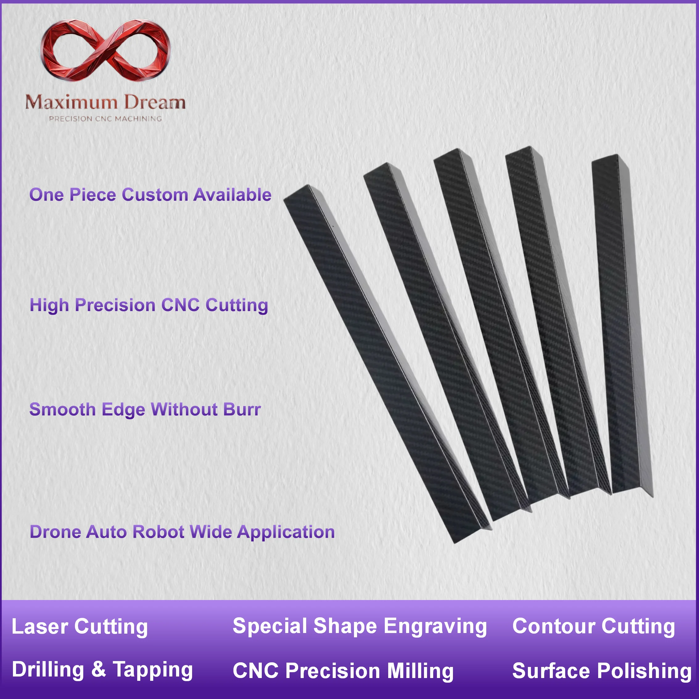 Carbon Fiber Square Tube Custom CNC Cutting Milling Machining Service for Robotics Industrial Model Structural Parts