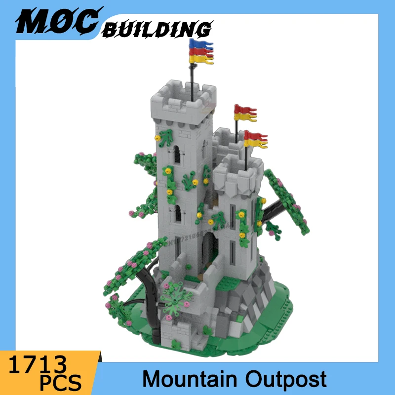 MOC Medieval Castle Model Building Blocks Mountain Outpost DIY Assemble Bricks Creative Tower Toys Collection Display Xmas Gifts