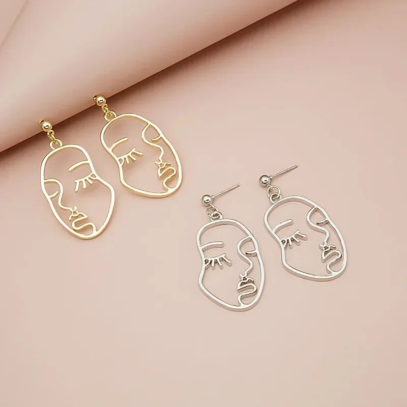Human Face Dangle Drop Earrings for Women Korean Golden Silver Color Metal Earrings Wedding Party Fashion Jewelry Wholesale Gift