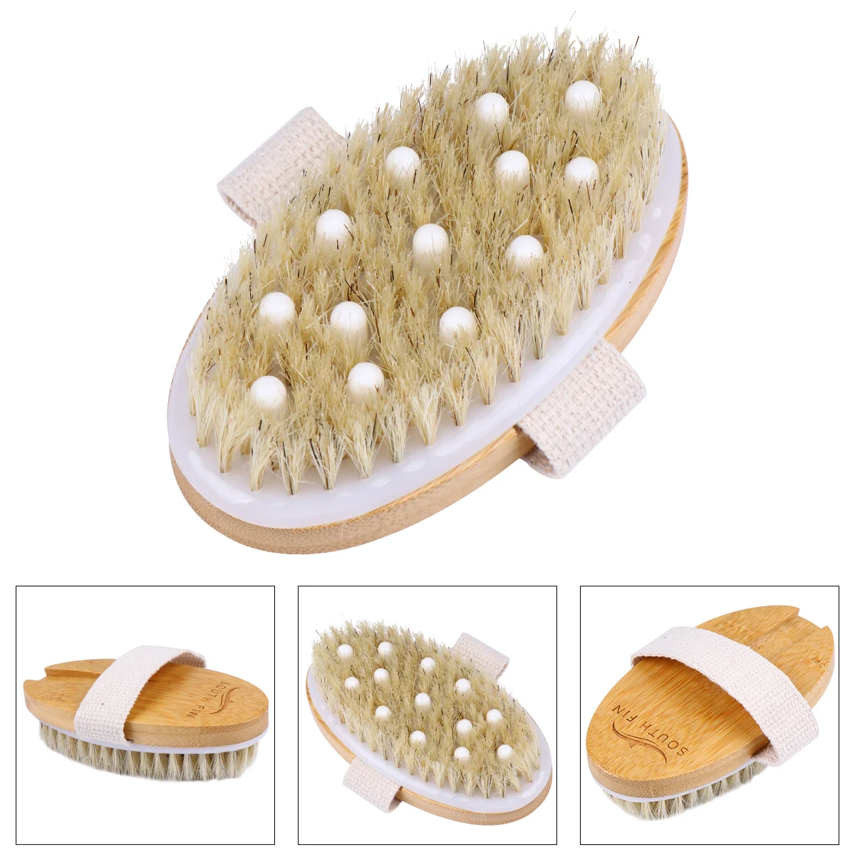 

Cleaning Brush Scrubber Bamboo White Pig Bristle Head Exfoliating Round Two-in-one Body Massage Bath Handle Bathing Accessories