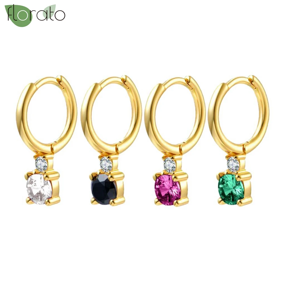 

925 Sterling Silver Needle Sparkling Round Zircon Pendant Earrings Small Hoop Earrings for Women Fashion Jewelry Wholesale Gift