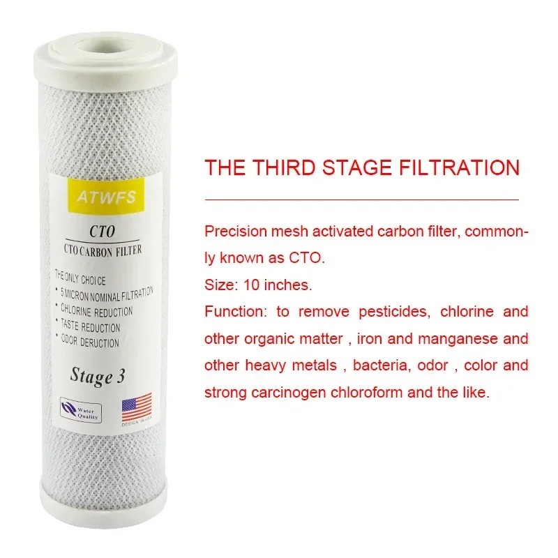 Water 5 Micron Replacement Filter Set (10 x 2.5 inch) for Standard 5 Stage RO Water Filter System - PP Sediment, GAC, CTO & T33