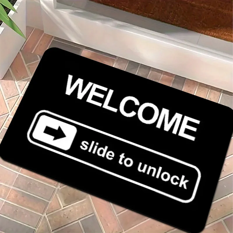 Tech-Style Welcome Rug – “Slide to Unlock” Design, Modern Digital-Themed Mat for Entryway & Home
