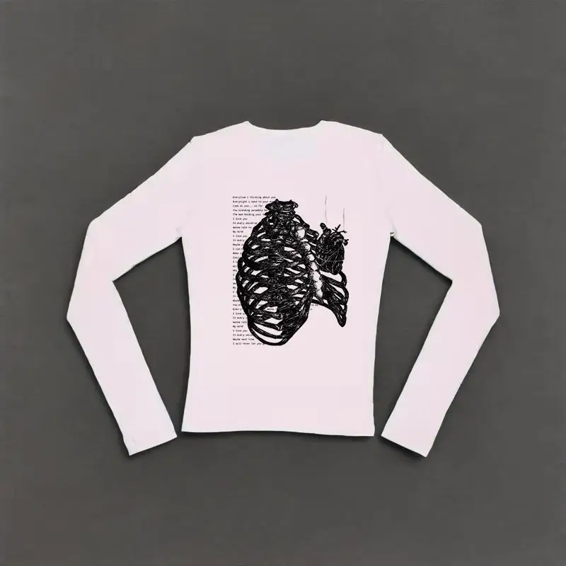 

Vintage Punk Chic Aesthetics Versatile Tee Y2K Harajuku Streetwear Fashion Women Top Gothic Creative Skull Pattern Print T-shirt