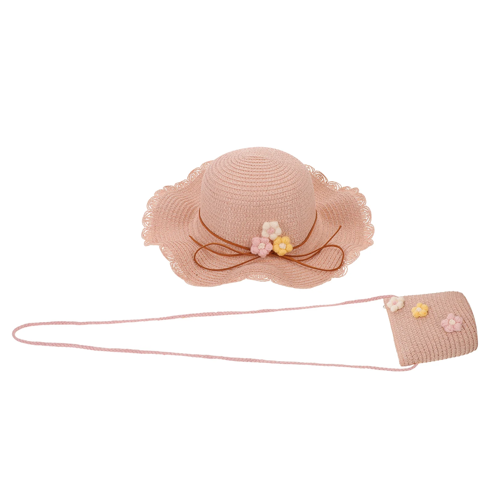 

Hat Bag Set Beach Straw Hats Girls Bags Outdoor Sun 's Grass for Play