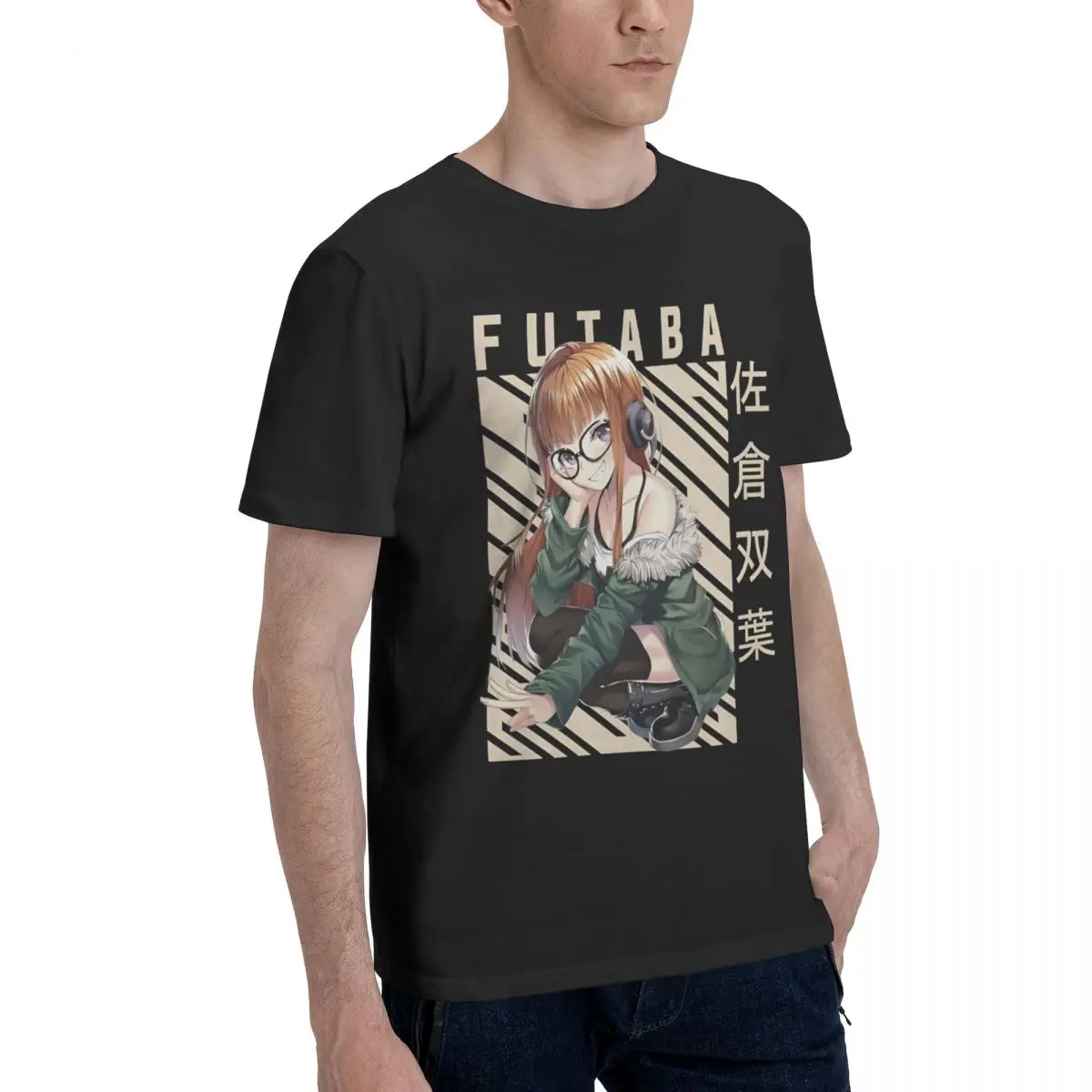 Vintage Men's T-shirt Futaba S Black O-Neck 100% Cotton Personaa Short Sleeve Man Tee Shirt Gift