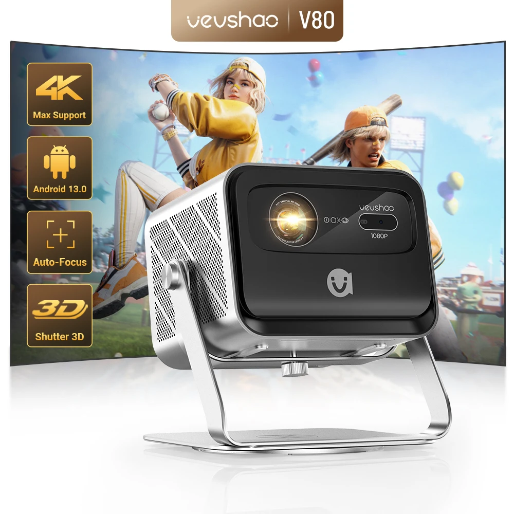 Находка с AliExpress: VEVSHAO V80 4K Projector Full HD1080P 2200 Anis Lumens Android 11.0 WiFi 6 Video Home Movie Theater Projectors with Base Stand