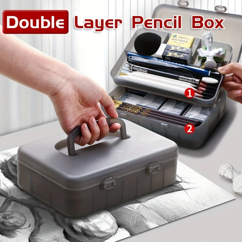 1/2/3pcs Large Capacity Storage Painting Layer Double Pencil Box,Stackable for Brush Drawing Pen Pencil for Students and Artists