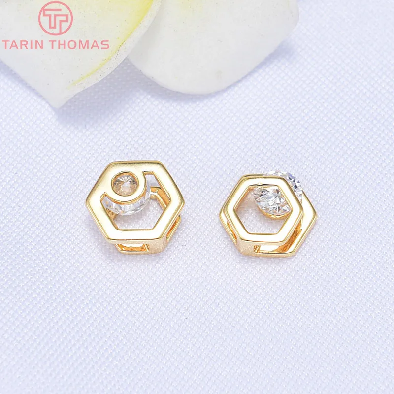 (3113)6PCS 10x10MM 12x12MM 지르콘 구슬과 24K 골드 컬러 도금 황동 더블 스퀘어 고품질 DIY 쥬얼리 결과 만들기