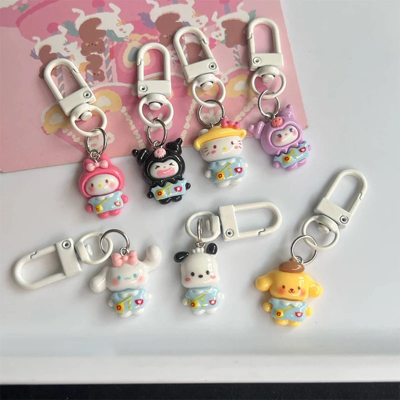 Kawaii Sanrio Kuromi Hello Kitty Cannella Portachiavi per cani Simpatico cartone animato Portachiavi per auto Ciondolo Zaino per la scuola Decorazione Giocattolo per bambini Regalo