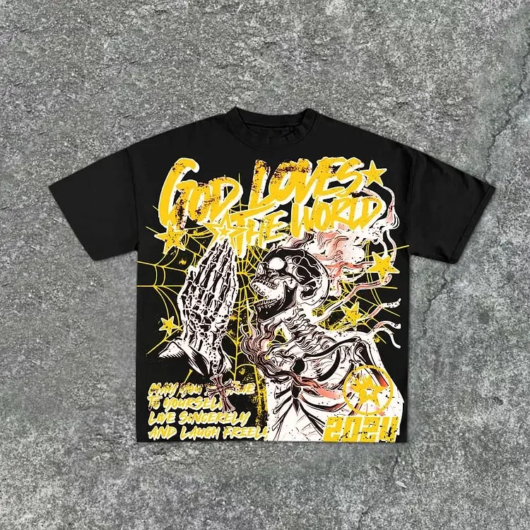 Pantalón corto informal de manga corta con gráficos de Dios ama el mundo, Camiseta de algodón 100% para hombre Y2K, camiseta de manga corta de gran tamaño, ropa de calle para mujer