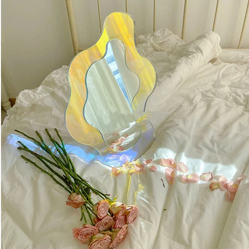 Cutelife Ins Acrylic Large Flower Colorful Mirror Living Room Home Decorative Wall Mirror Bedroom Table Standing Make-up Mirror