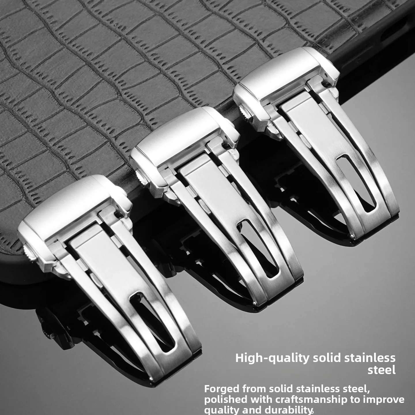 롱진용 18mm 조절 가능한 버터플라이 디플로이먼트 시계 버클 304L 솔리드 스테인리스 스틸 버클 메탈 클라스프 실버 시계 버튼