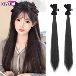 XIYUE Synthetic Claw Clip Double Ponytail Elf ear Bow Wig To Increase Hair Volume Long Straight Braid Wig Ponytail Female