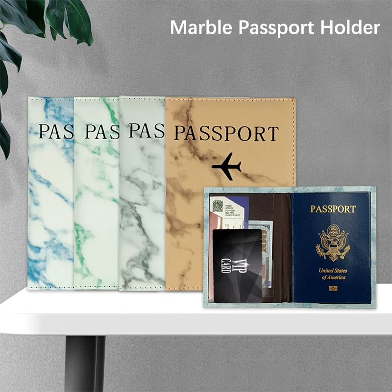 Women Men Marble Vintage Business Passport Covers Holder Multi-Function ID Bank Card PU Leather Wallet Case Travel Accessories