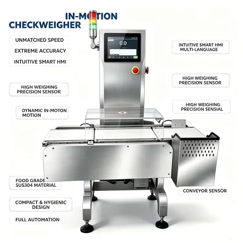 Automatic Online Checkweigher Machine | High-Speed Dynamic Weighing Scale with Rejection System for Production Line