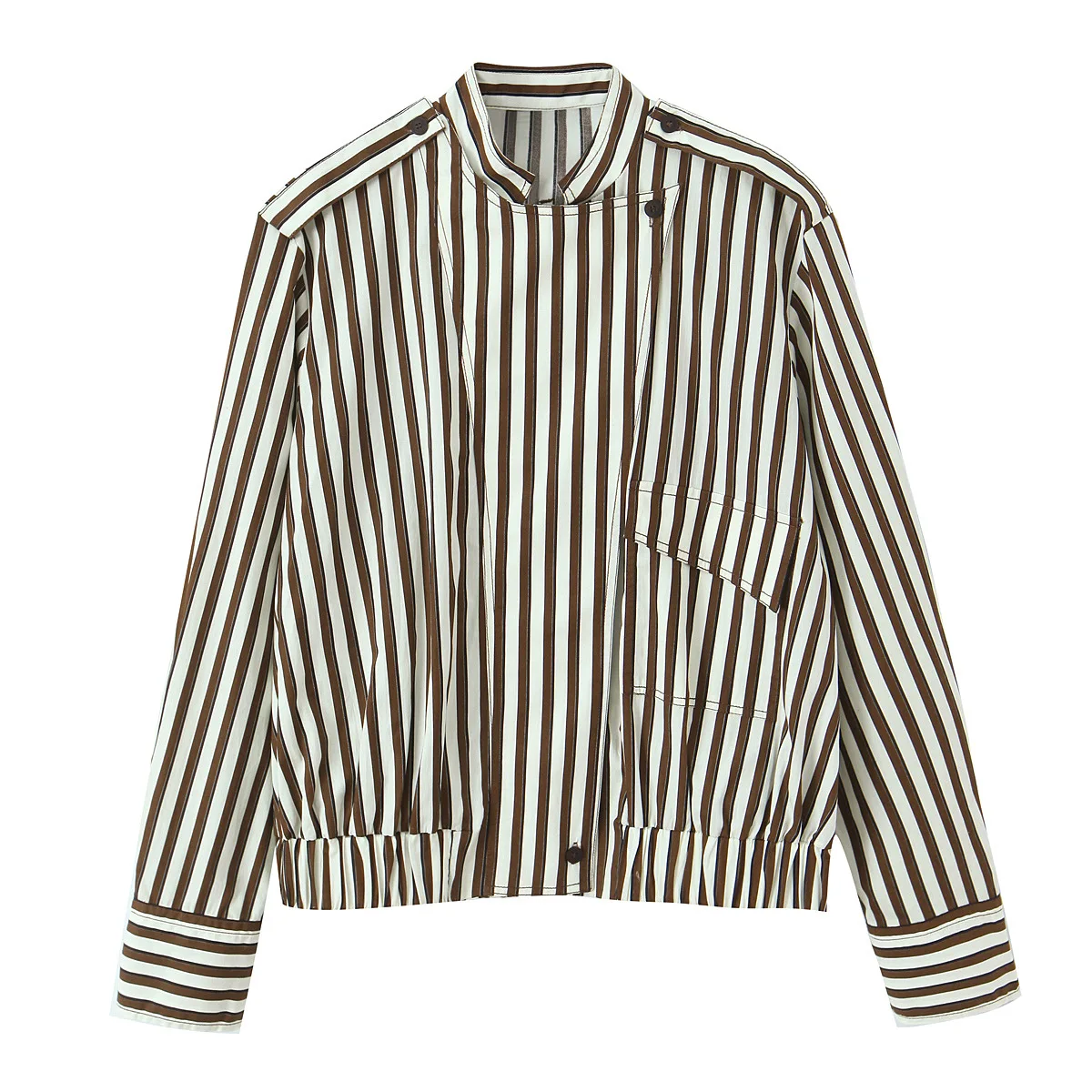 

Women's Commuter VersatileTop Spring Fashion Casual Polo Collar Striped Simple Shirt Pocket Single-Breasted Long Sleeves Blouse