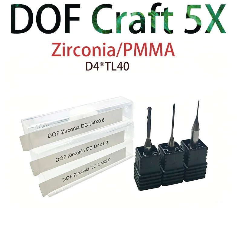 DOF Craft 5X Fraise dentaire en zircone avec revêtement DLC, PMMA NC, queue de 4 mm, longueur 40 mm, fraises de fraisage CADCAM pour laboratoire