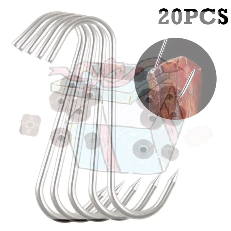 【cc】20-pecas-de-gancho-em-forma-de-s-resistente-um-gancho-curvo-com-ponta-usado-para-pendurar-carne-e-salsichas